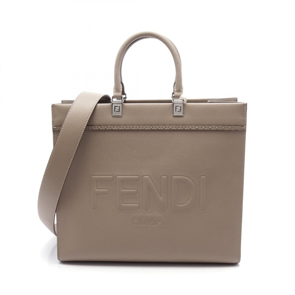 FENDI SUNSHINE MEDIUM 2way shoulder Tote Bag 8BH386 leather Brown Used Women