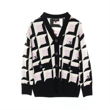 CHANEL COCO button cardigan P77887K11247 cashmere White Black Purple Used Women