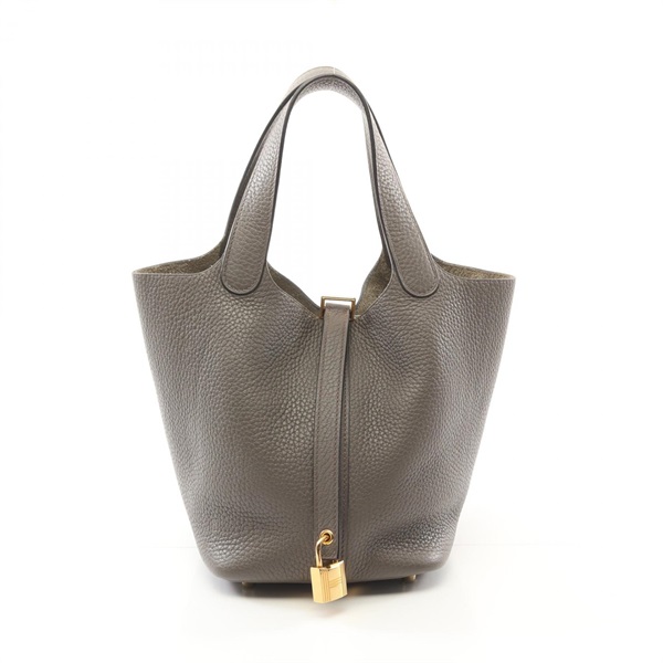 HERMES Picotin Lock PM Hand bucket bag A Taurillon Clemence Etain Used GHW