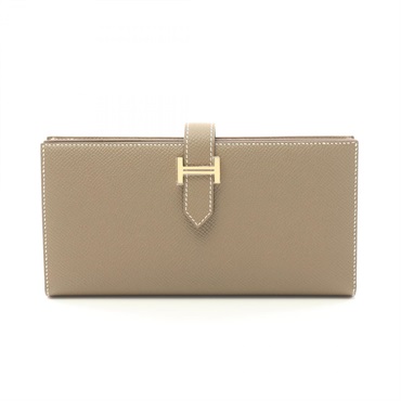 HERMES Bearn Soufflet Bifold purse wallet B Epsom leather Etoupe Grey GHW