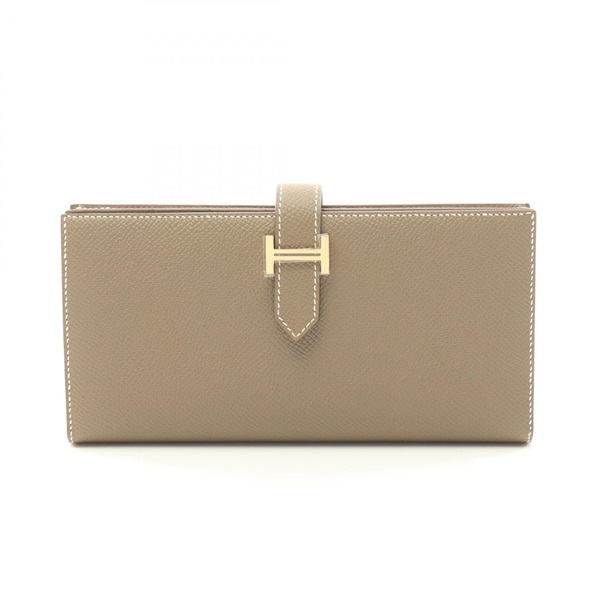 HERMES Bearn Soufflet Bifold purse wallet B Epsom leather Etoupe Grey GHW
