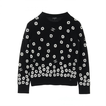 CHANEL COCO Mark Daisy knitwear #38 sweater P72453K10396 cashmere Black White