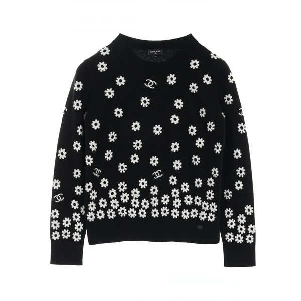 CHANEL COCO Mark Daisy knitwear #38 sweater P72453K10396 cashmere Black White