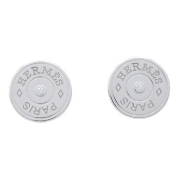 HERMES Gunbird Clous de Sel Pierced earrings 18KWG White Gold Diamond Used women