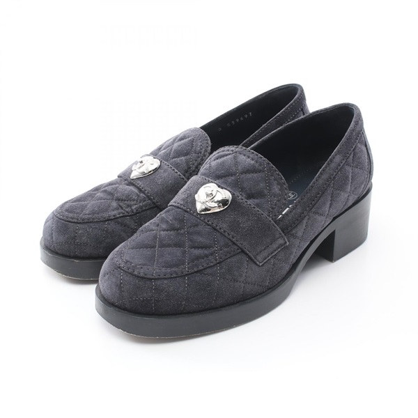 CHANEL Matelasse COCO Mark Heart Turn Lock Motif loafers #37C G39697 Suede gray