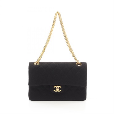 CHANEL Matelasse W flap Chain Shoulder Bag canvas Black Used Women GHW CC Coco