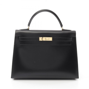 HERMES Kelly 32 Hand shoulder bag B outside stitched Box calf leather Black GHW