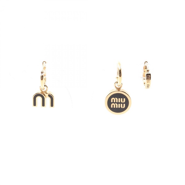 Miu Miu Logo Pierced earrings Gold Plated Black Used women