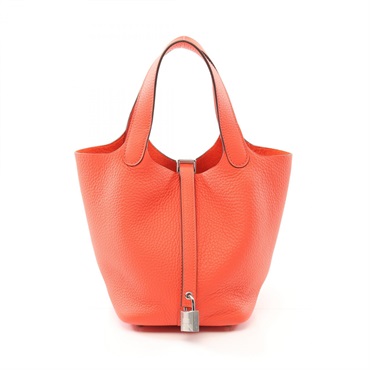 HERMES Picotin Lock PM Handbag Clemence leather Orange Field Used Women W SHW