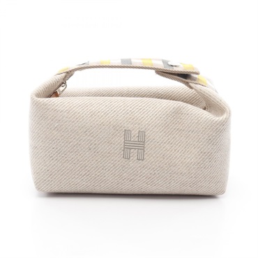 HERMES Bride a Brac PM Hand bag pouch H103223M canvas Beige Used SHW