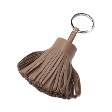 HERMES Carmen charm key holder tassel W Agneau milo leather Etoupe Grey Used SHW