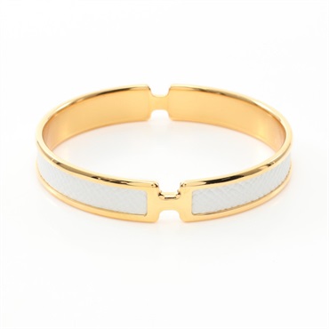 HERMES Oran Bracelet Gold Plated Epsom leather White Used Women