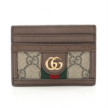 GUCCI Ophidia GG Supreme Card Case 523159 Canvas Leather Beige Brown Used Women