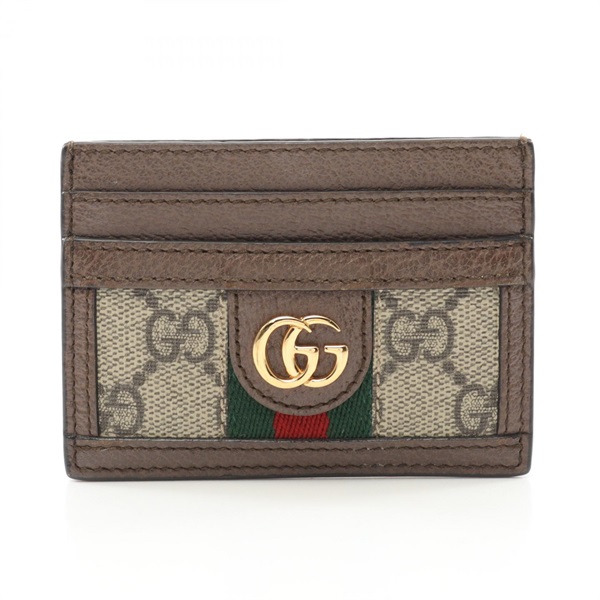GUCCI Ophidia GG Supreme Card Case 523159 Canvas Leather Beige Brown Used Women