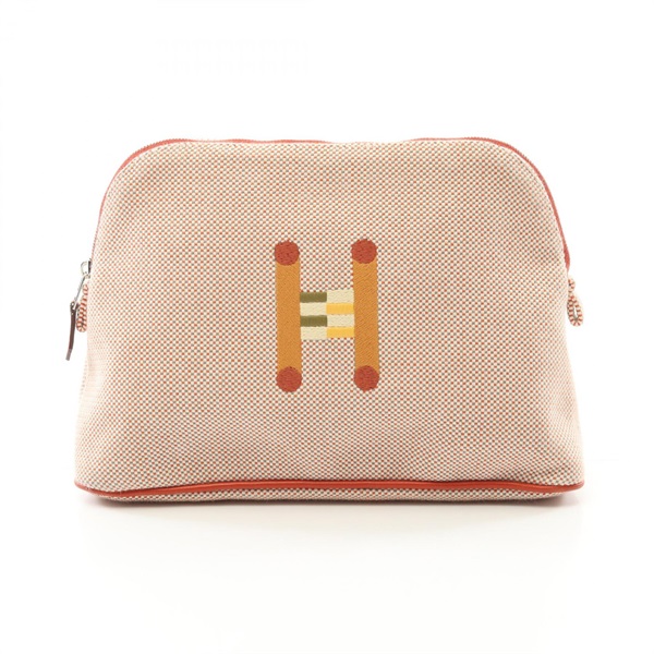 HERMES Bolide Pouch MM Crazy H Purse canvas leather Orange Ficelle SHW