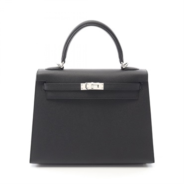 HERMES Kelly 25 Hand shoulder bag W outside stitched Epsom leather Black SHW