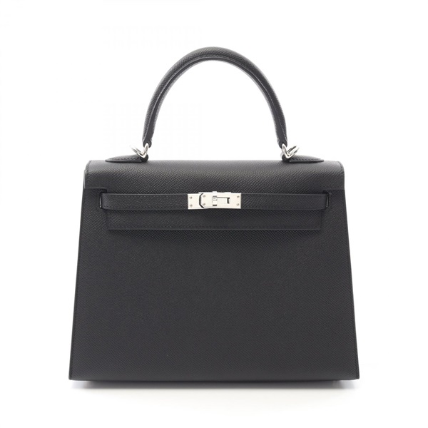 HERMES Kelly 25 Hand shoulder bag W outside stitched Epsom leather Black SHW