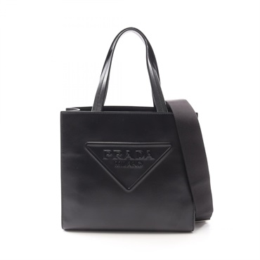 PRADA SOFT CALF triangle logo Tote Shoulder Bag 1BG382 leather Black Used women