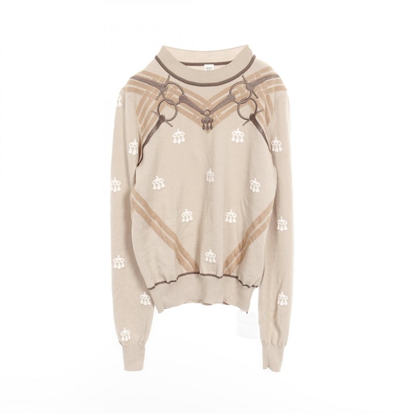 HERMES MORS A JOUETS embroidery knitwear sweater 4H2662DD wool Beige Used #36