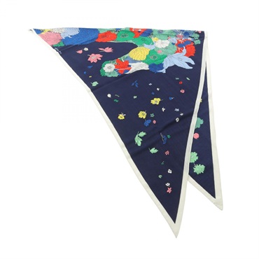 HERMES Triangle Geant ROBE LEGERE Scarf silk cashmere Navy Multicolor Used Women