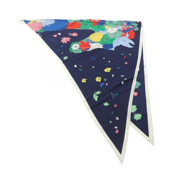 HERMES Triangle Geant ROBE LEGERE Scarf silk cashmere Navy Multicolor Used Women