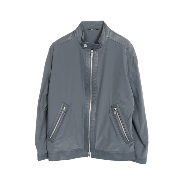 HERMES Sellier button zipped jacket Blouson Nylon Green Used mens size 48