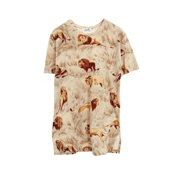 HERMES T-shirt Tops Half sleeve lion cotton Beige Used Women size S