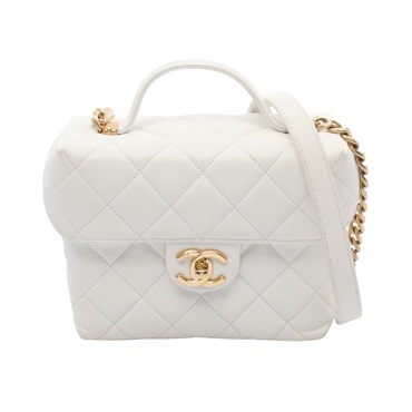 CHANEL Matelasse hand Chain Shoulder Bag AS3727 leather White Used Women GHW CC