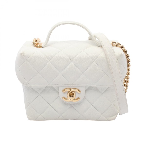 CHANEL Matelasse hand Chain Shoulder Bag AS3727 leather White Used Women GHW CC