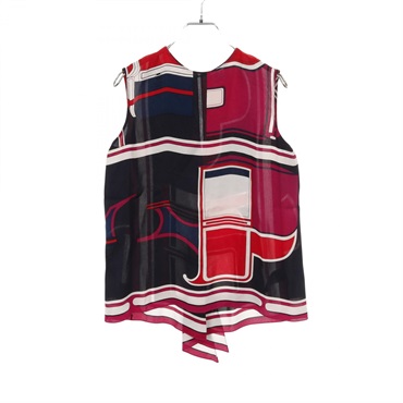 HERMES Blouse Shirts silk Navy Purple Multicolor Used Women size 34