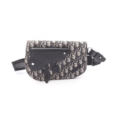 Christian Dior SADDLE Oblique Jacquard Waist bag canvas leather Navy Beige Used