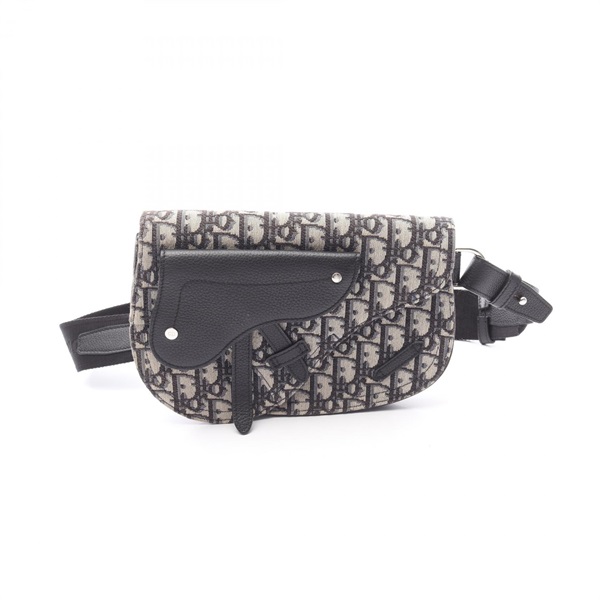 Christian Dior SADDLE Oblique Jacquard Waist bag canvas leather Navy Beige Used