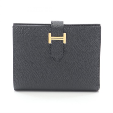 HERMES Bearn Compact Bi-fold wallet Epsom leather Black Used Women GHW W
