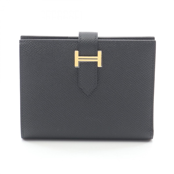 HERMES Bearn Compact Bi-fold wallet Epsom leather Black Used Women GHW W
