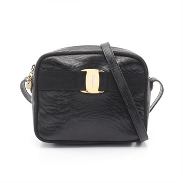 Salvatore Ferragamo Vara Shoulder Crossbody Bag leather Black Used Women