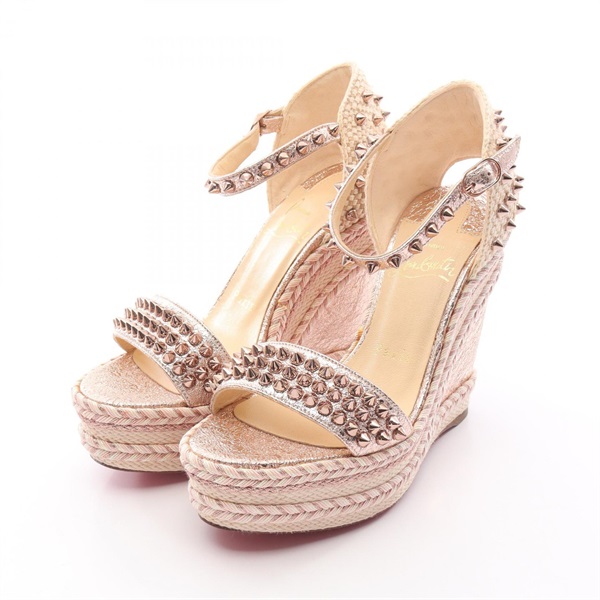 Christian Louboutin MADMONICA 120 Sandals Leather Canvas Gold Beige #36 Women