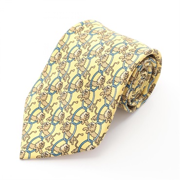 HERMES Tie Silk Yellow Multicolor Used mens