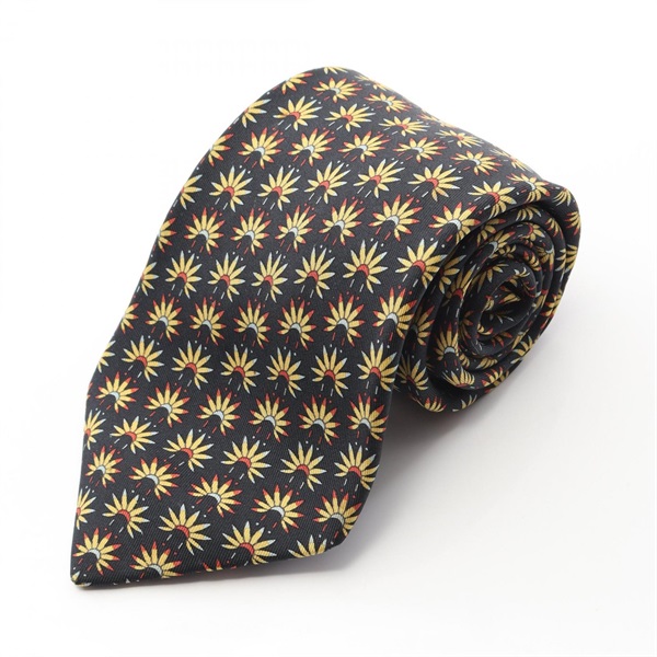 HERMES Tie Silk Black Yellow Orange Multicolor Used mens
