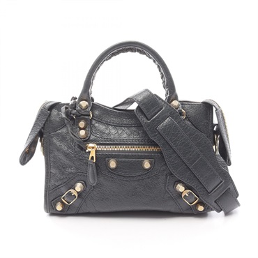BALENCIAGA Classic Mini City Shoulder crossbody Handbag leather Gray Used Women