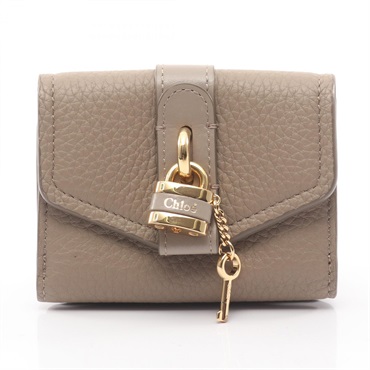 Chloe ABY Tri-fold wallet purse leather Beige Used Women GHW