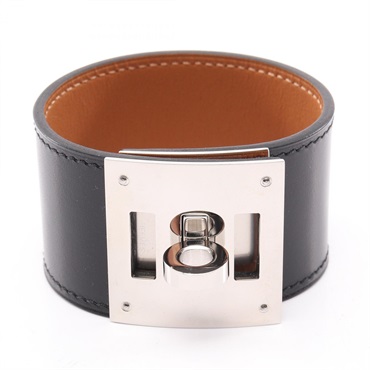 HERMES Kelly dog Bangle Bracelet Y 16cm Box calfskin leather Black Women