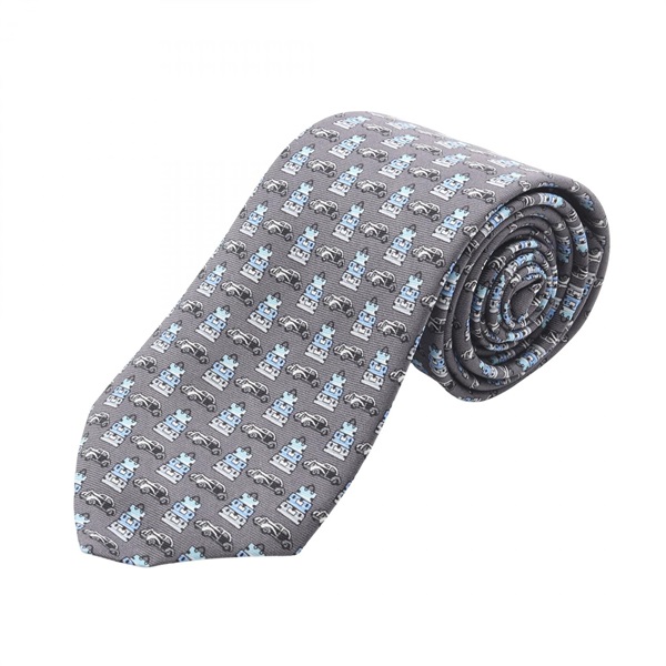 LOUIS VUITTON Cravat Globetrot Cars Tie M78557 silk Gray Blue Used mens LV