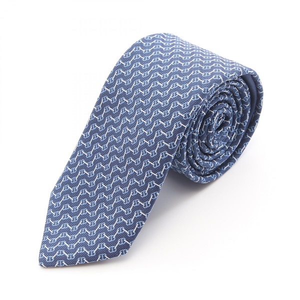 HERMES Club des Chenes neck tie cravate silk Navy mens
