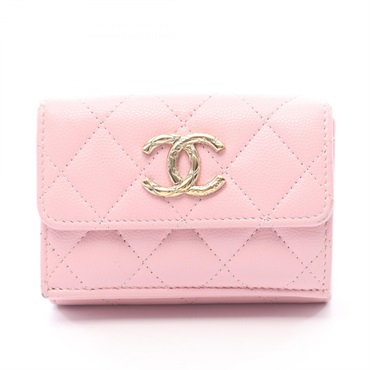 CHANEL Matelasse Small Flap Wallet Grained calf leather Pink Used Women GHW CC