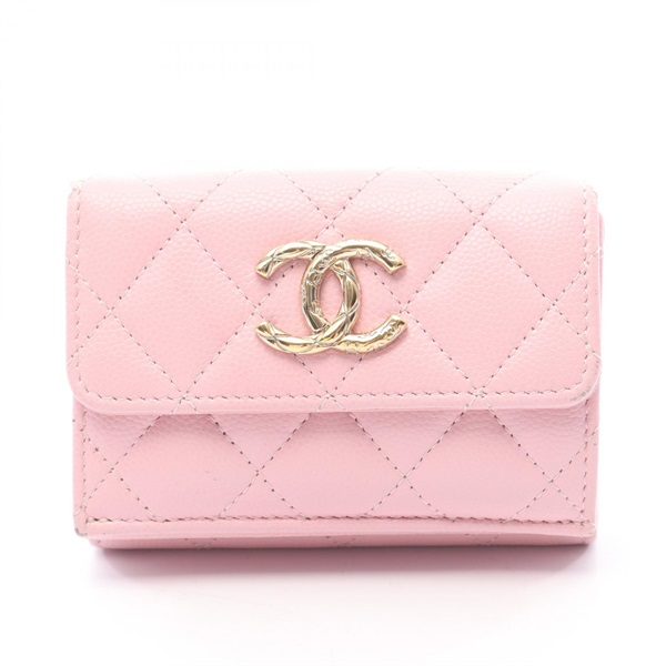 CHANEL Matelasse Small Flap Wallet Grained calf leather Pink Used Women GHW CC