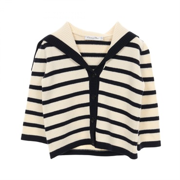 Christian DIOR MARINIERE Cardigan wool cashmere Beige Navy #36 Used Women