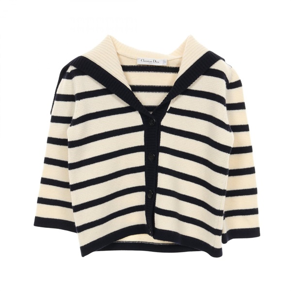 Christian DIOR MARINIERE Cardigan wool cashmere Beige Navy #36 Used Women