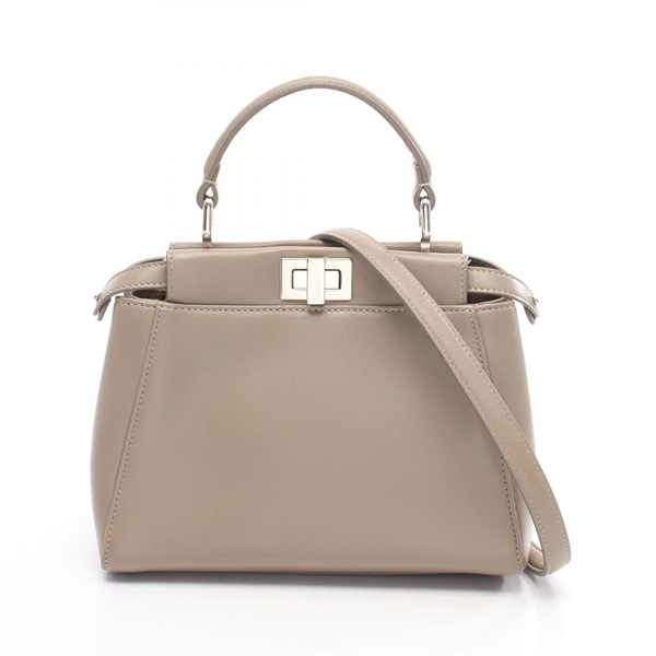 FENDI Mini Peekaboo Shoulder Crossbody Handbag 8BN244 leather Beige Used Women