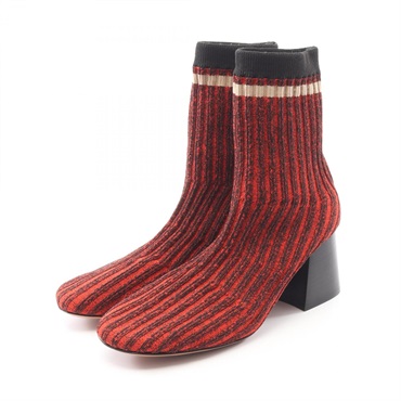 CELINE Ballerina socks Ancre boots Fabric Red Black Beige Used Women size 37.5