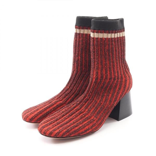 CELINE Ballerina socks Ancre boots Fabric Red Black Beige Used Women size 37.5
